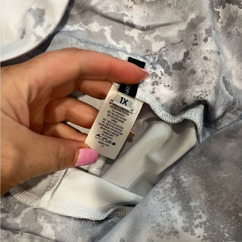 NWT Onzie Tonal High Rise Leggings Gray Tie Dye Marble Size 1XL